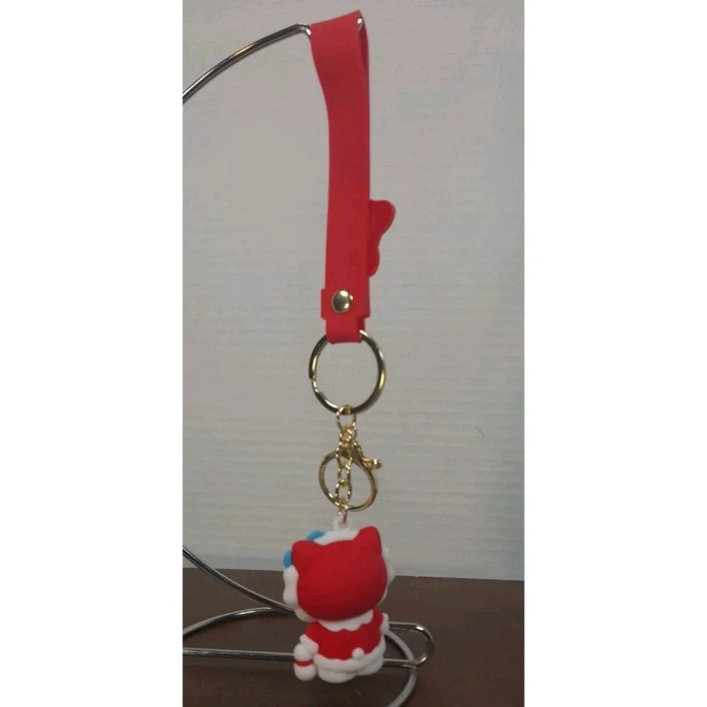 New Hello Kitty PVC 3D Backpack Purse Charm‎ Keychain Red Outfit With Snowmen